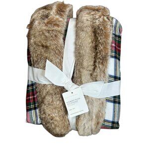 Pottery Barn Robe Stewart Tartan Plaid Faux Fur Trim Flannel Robe Size Small NWT